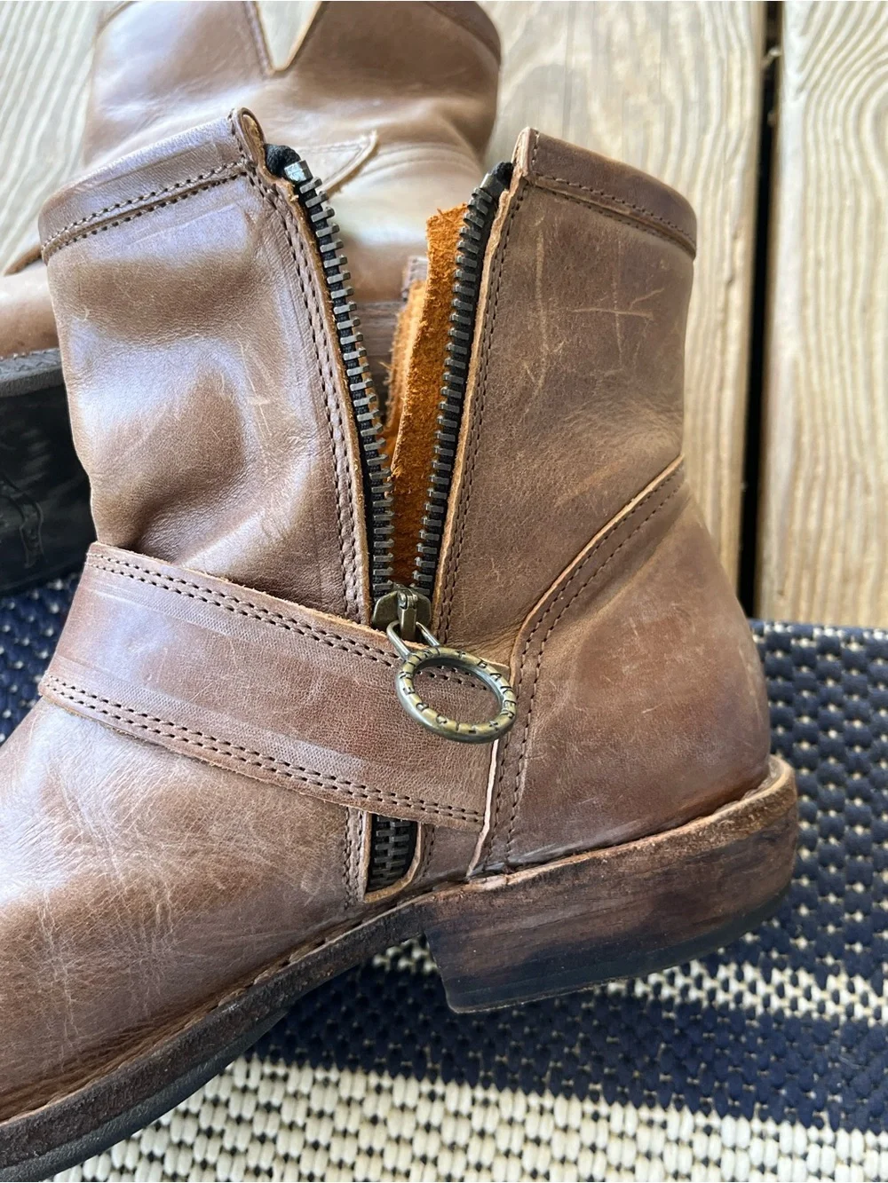 Fiorentini + Baker Eternity Eli Brown Leather Biker Ankle Boots Zip 37.5 US 7.5